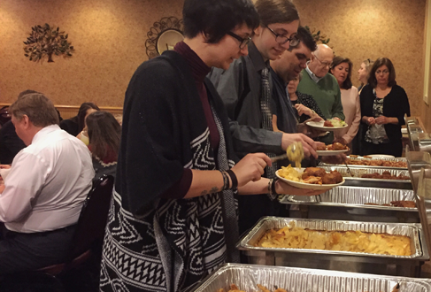 Reception Guests Enjoying the Buffet Selection at Ricardo’s Restaurant Banquet Dining Room.